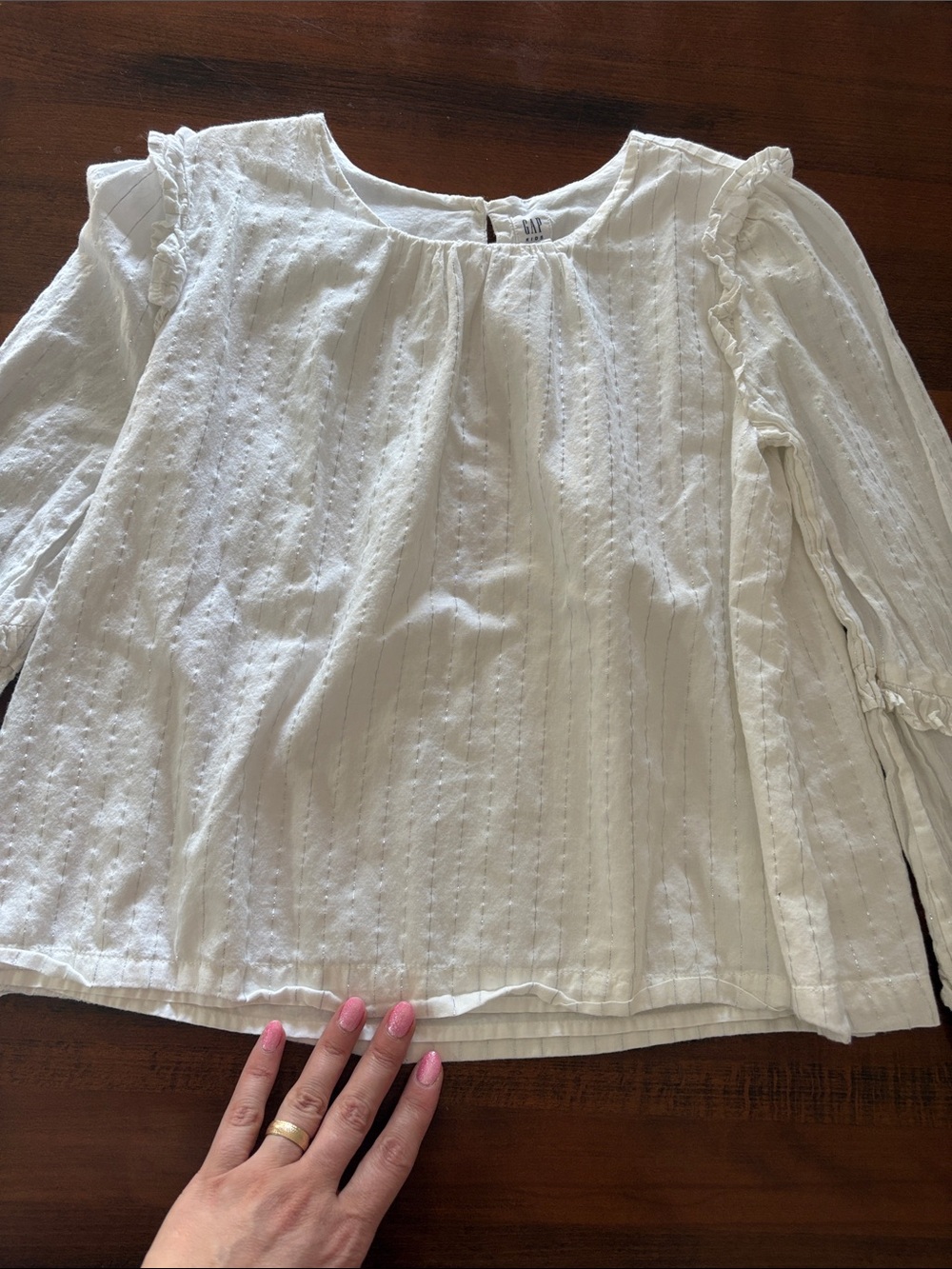 GAP White Eyelet Long Sleeve Ruffle Blouse